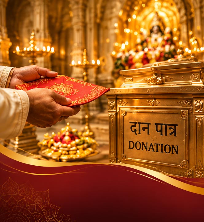 Devotee making a donation to the temple